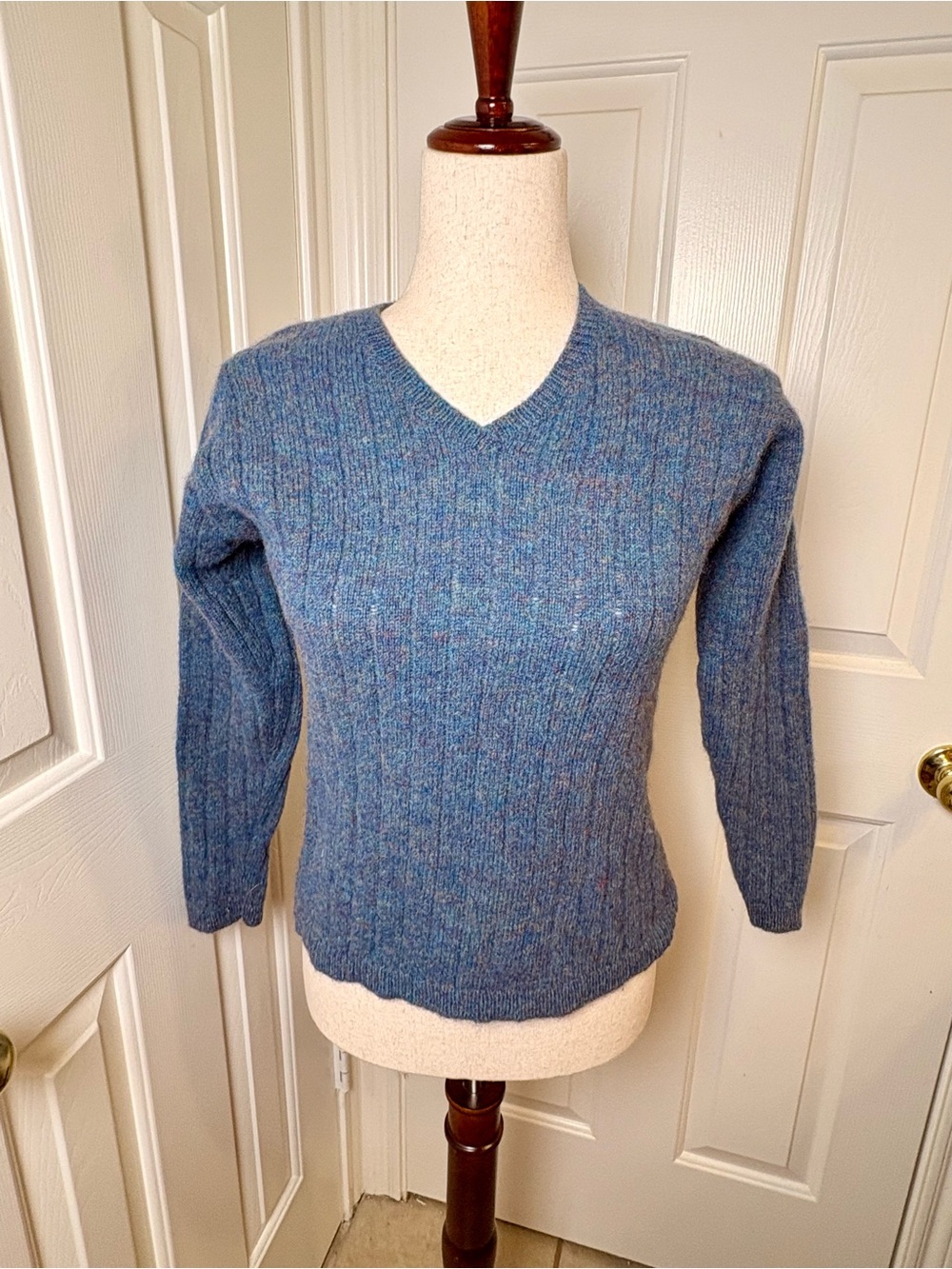 Vintage Express Tricot Blue Wool Ribbed Sweater 80s Classic Prep XS